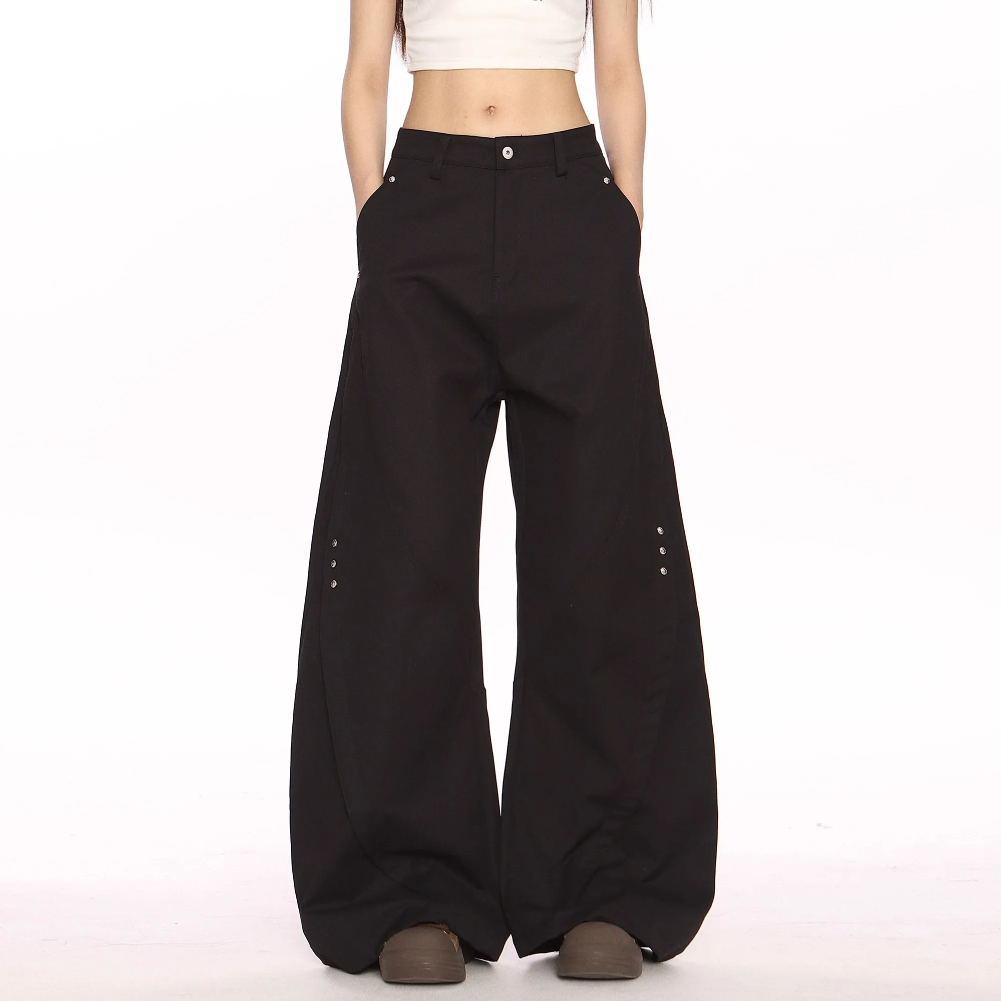 Modern Women's Wide Leg Pants Plus Size Casual Slant Pocket  Long Trousers Work Office Lady Bottoms