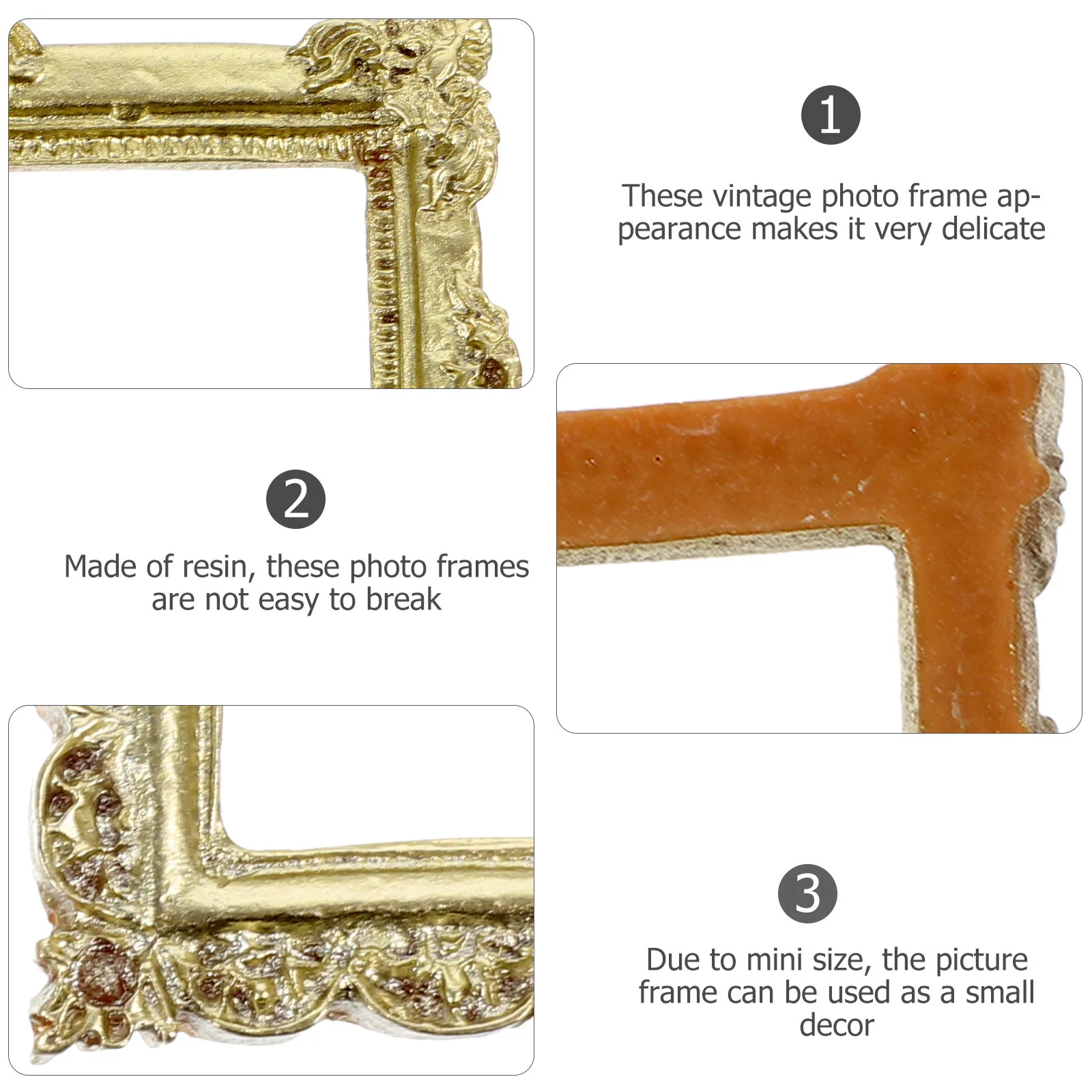 

20Pcs Miniature Vintage Photo Frame Resin Retro Style Frames for DIY Craft Projects Tiny Picture Frame Decor Elegance Carving