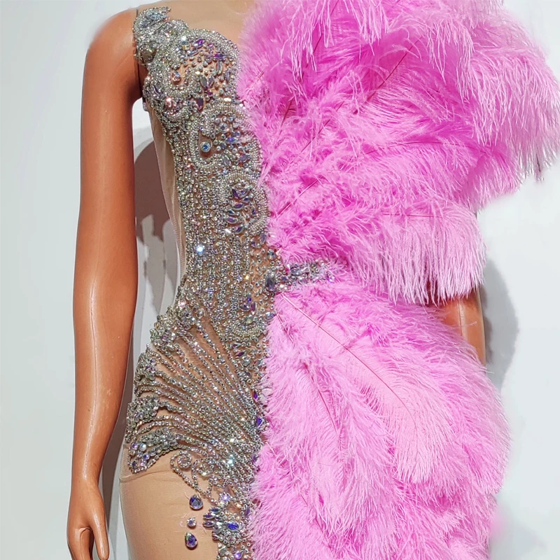 Novo completo strass vestido de penas sexy jazz dança outfit gogo roupas femininas festa noite vestidos de baile palco passarela wear ﻿