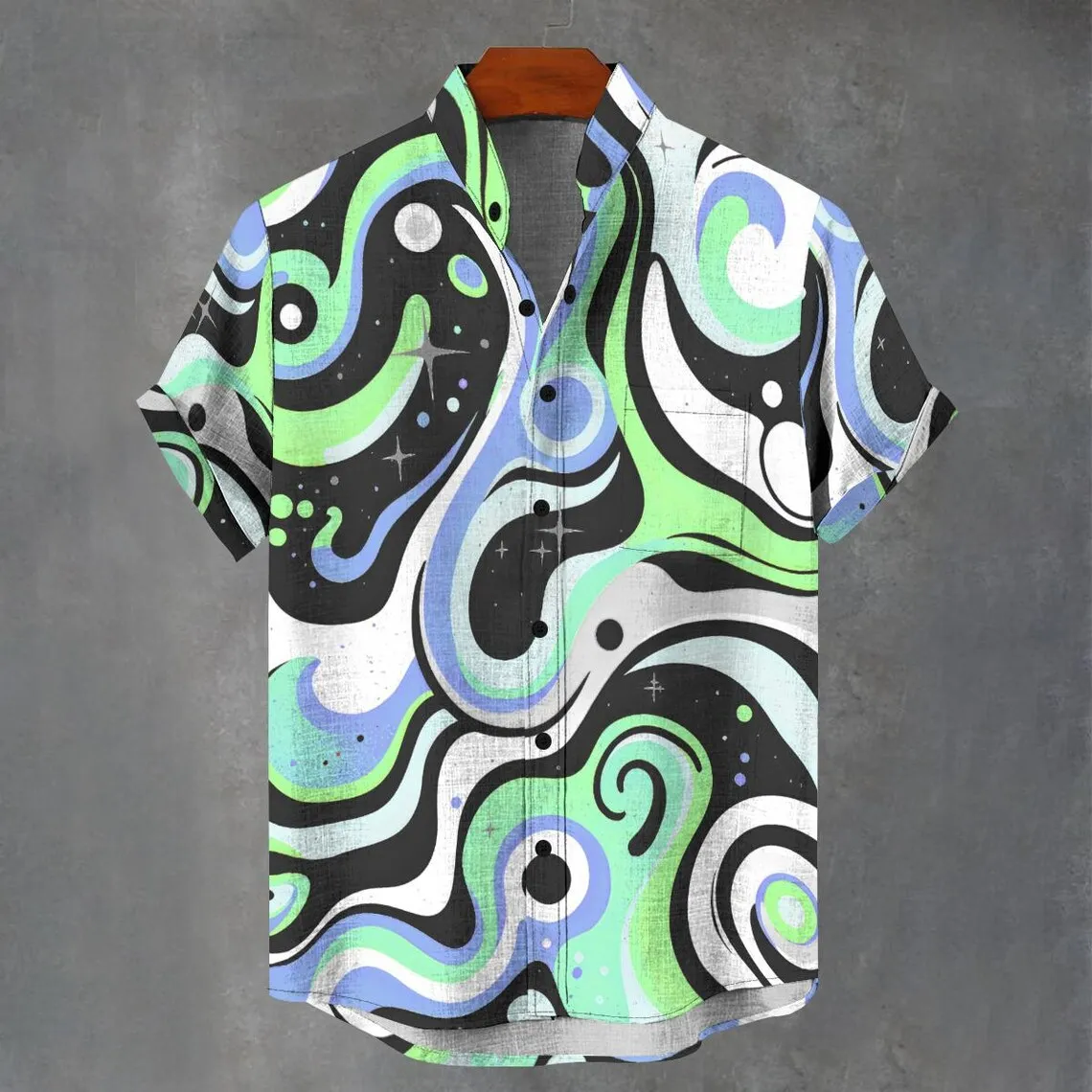 2025 men's summer casual linen short sleeved shirt, high-quality linen button up shirt with 3D high-end pattern printing