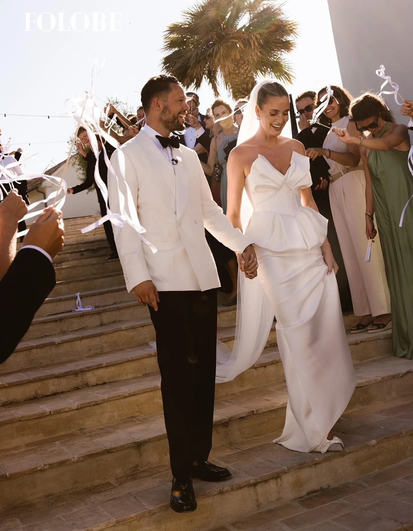 FOLOBE Bow sirène avec tache brillante robes de mariée plissées balayage Train robe de mariée vestidos de noche personnalisé