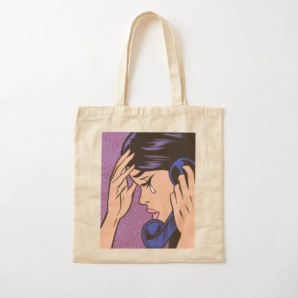 Telephone Crying Comic Girl Tote Bag tote bag screen large size bags tote bag custom