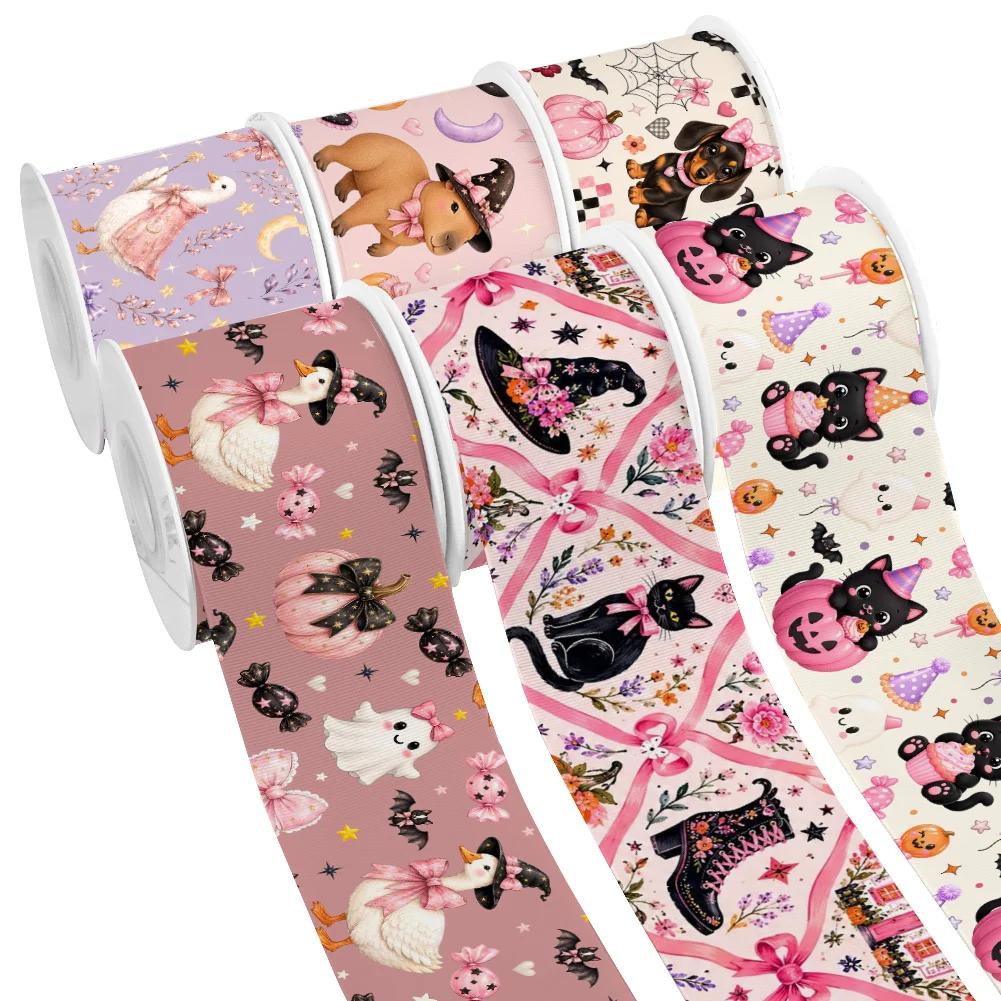 ハロウィン漫画犬猫動物柄50ヤードプリントグログランサテンリ - Ribbon Bow Gift のレビューと価格