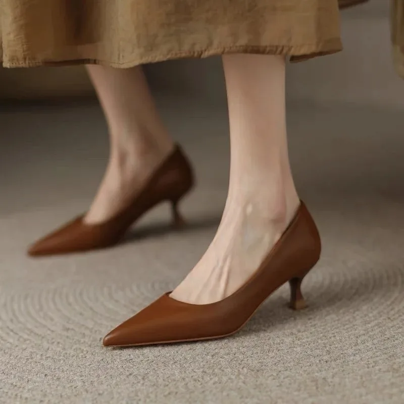 Luxury Pumps Shoes for Women Heeled Woman Medium Heel Stiletto Heels High Sandal Party Office  Elegant Brown Small Heel Sexy