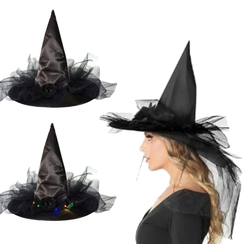 Dark Series Witch Hat Halloween LED Wizard Hat Adult Party Hat Festival Props Dark Series Witch Hat Halloween LED Wizard Hat