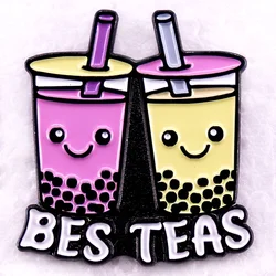 Boba Best Teas Metal Badge Funny Besties Boba Tea Pun Enamel Pin Cute Foodie Pin