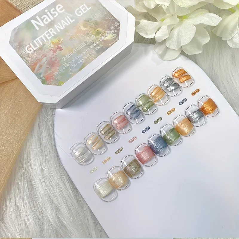 3D 9-Color Pearlescent Solid Gel Nail Polish, Long-Lasting, Mermaid-Style Pearlescent Gradient Nail Art Gift, Suitable for Nail