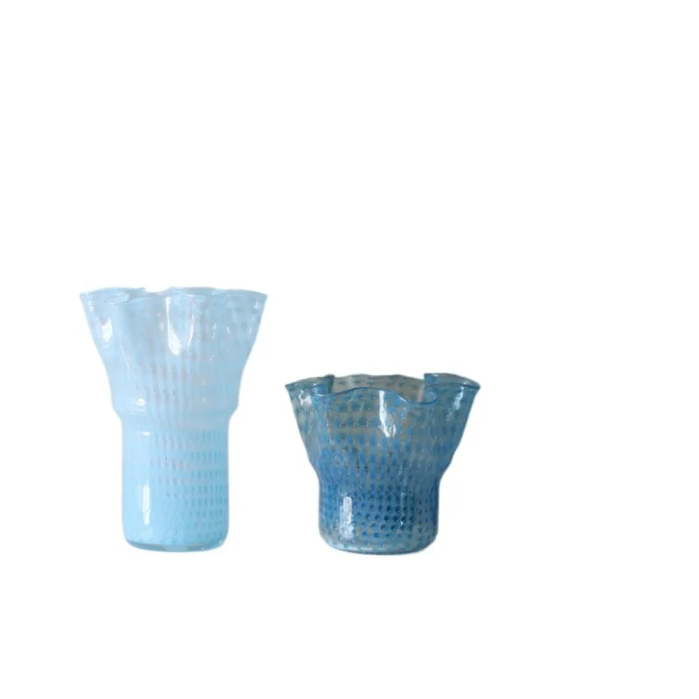 Light luxury high-end blue cabbage vase glass ornament living room flower arrangement modern simplicity