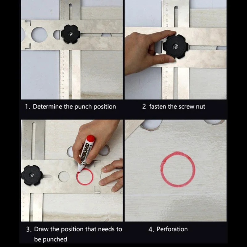 Ceramic Tile Hole Locator Adjustable Position Ruler Hole Locator 360 Degree Drilling Tool Multi Measuring Ruler