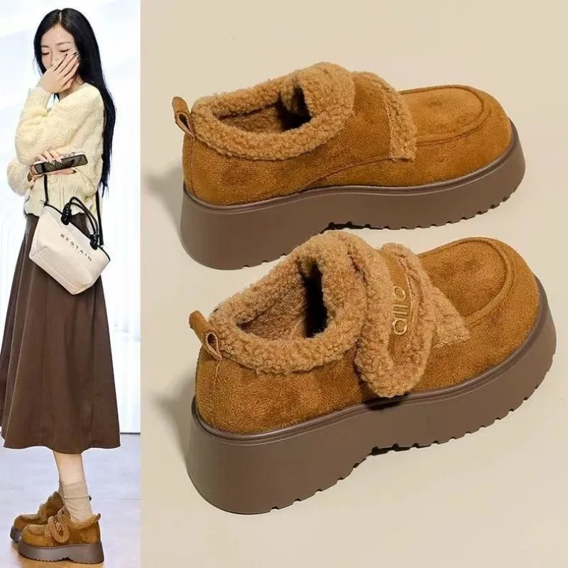 

Новые зимние женские зимние ботинки на платформе 2025, теплые ботильоны на флисовой подкладке с волшебным ремешком, теплая обувь для дома и улицы на мягкой подошве