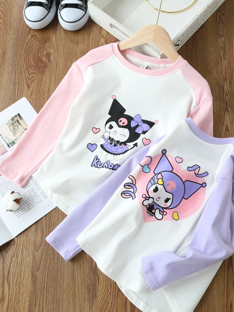 New Sanrio Girl Cotton T-Shirt Kuromi Anime Autumn Princess Costume Kids Toddler Long-Sleeved Pullover Undershirt Clothes Gift