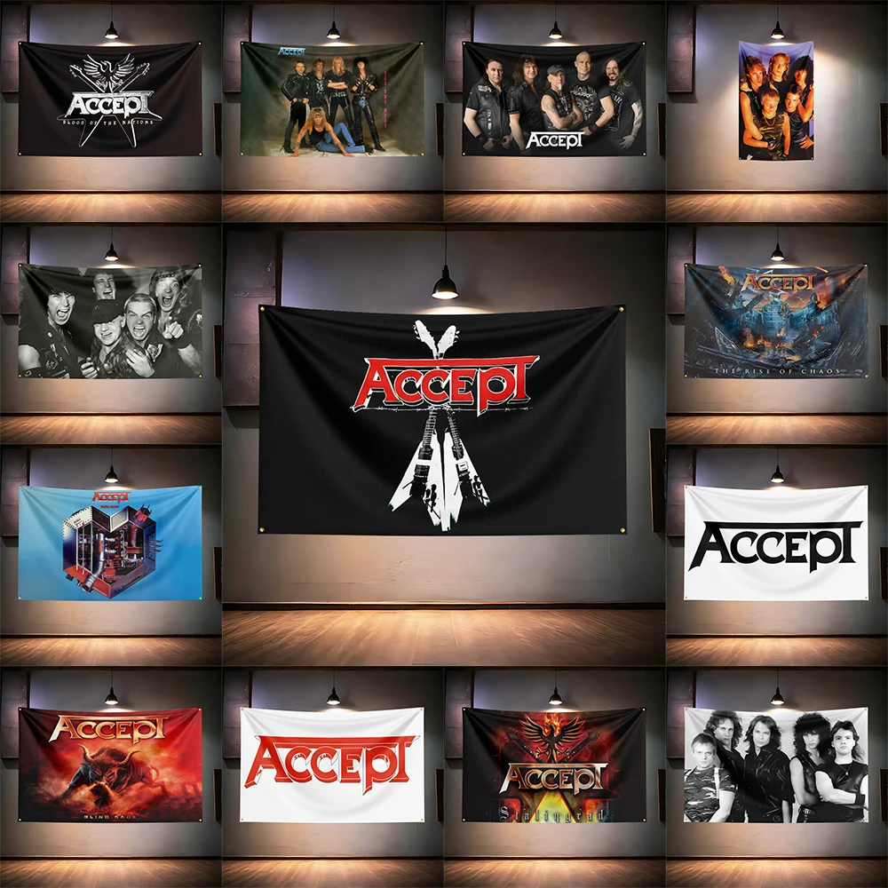 Rock Music Flag  for Accept Fans Banner HD Print Brass Grommet Garage Bedroom Living Room Dorm Wall Decor Tapestry