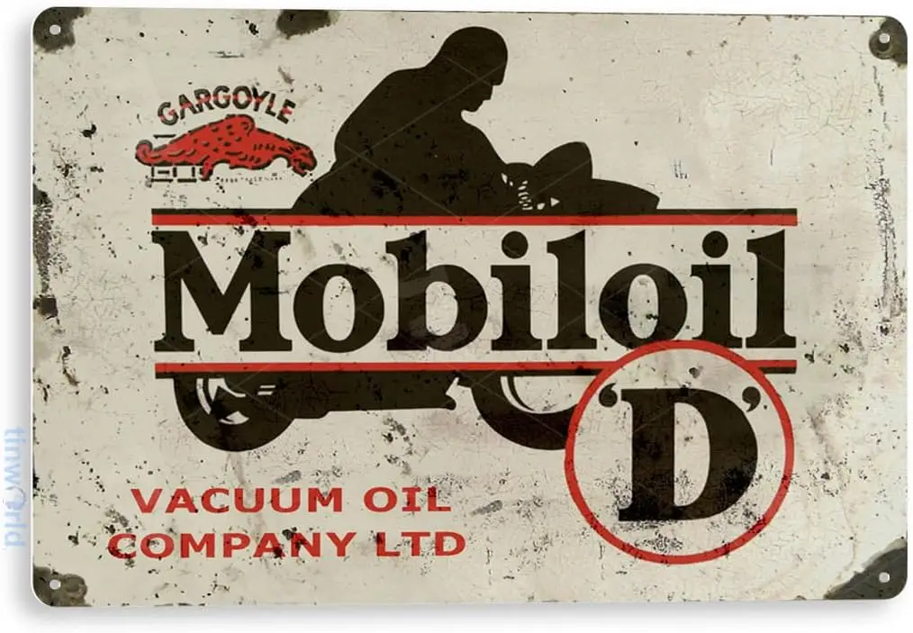 Tinworld Tin Sign Oil D Motorcycle Mobiloil Rustic Gas Metal Decor Garage Auto Shop Cave A499