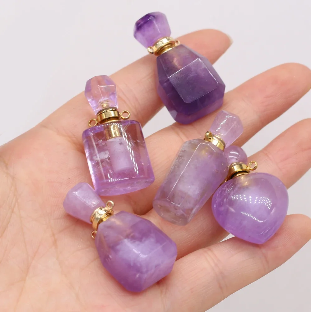 Natural Amethysts Perfume Bottle Pendant Charms Multiple Styles Essential oil Diffuser Pendant for Making DIY Jewerly Necklace