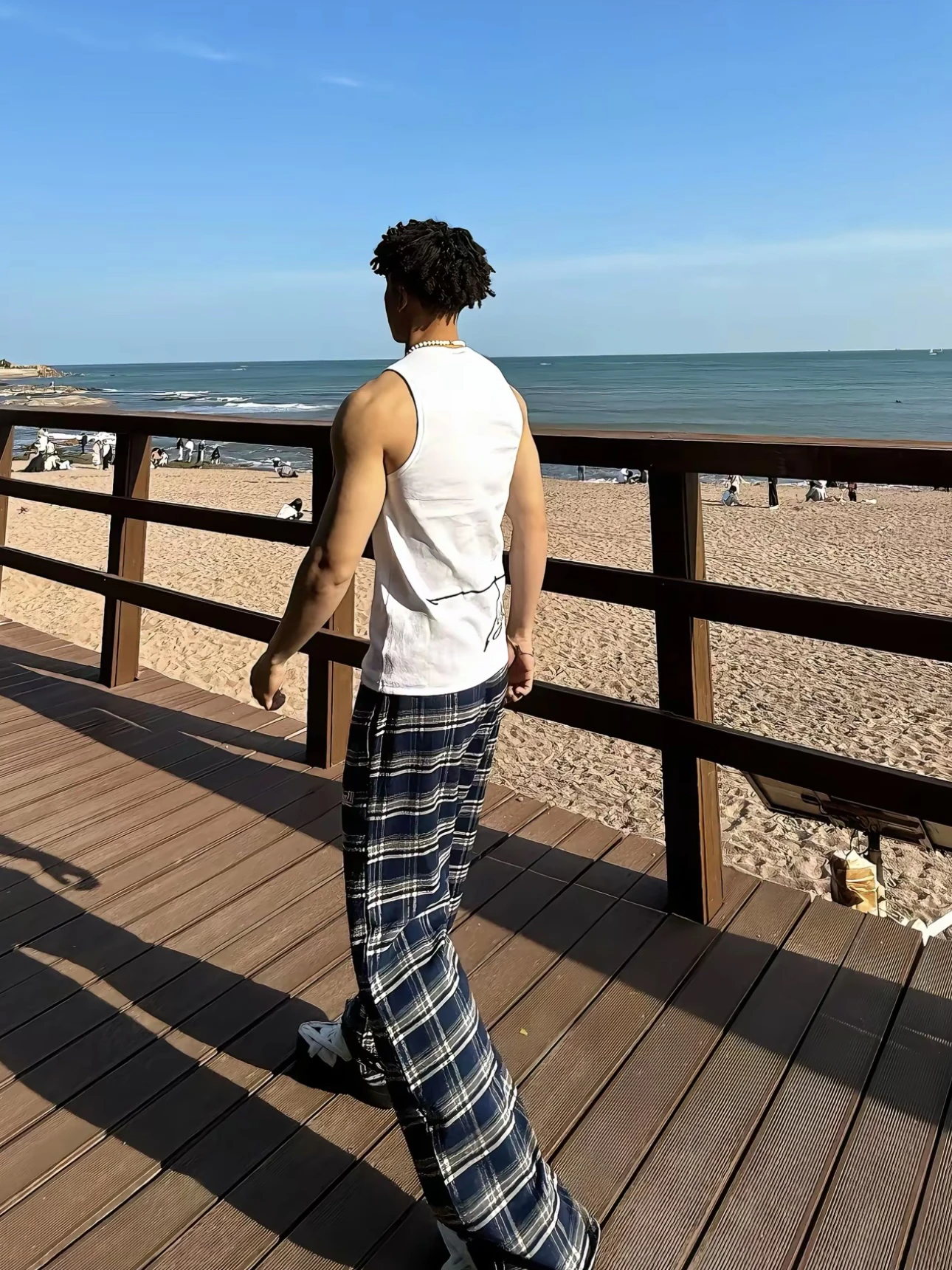 

American Retro Blue Plaid Straight Leg Wide Leg Pants Men's Casual Home Leisure Lazy Match Long Pants Couple