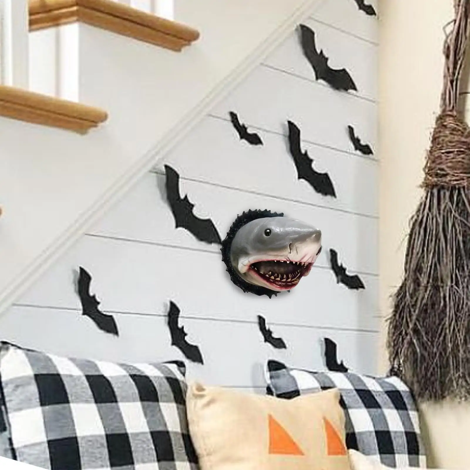 Shark Wall Sculpture 12x9x9cm Resin Wall Decorative Shark Ornament Marine Animal Theme Sculpture Decoration For Hotel Office