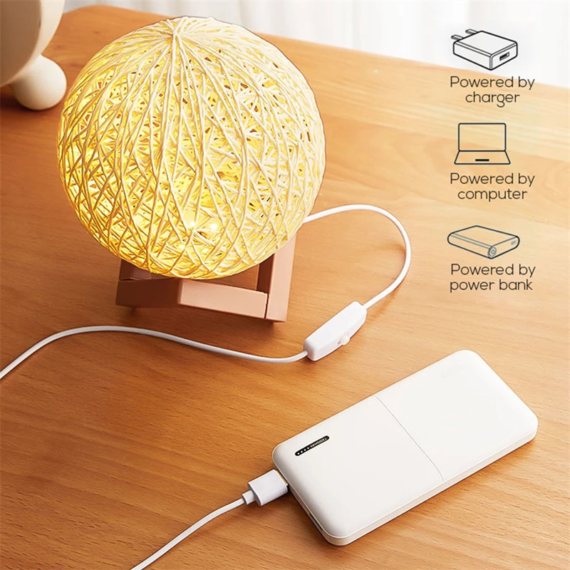 Imagem -03 - Lâmpada de Mesa Conduzida do Rattan Bola Usb Lua Luz da Noite Cabeceira Desktop Decoração do Quarto Iluminação Presente Criativo