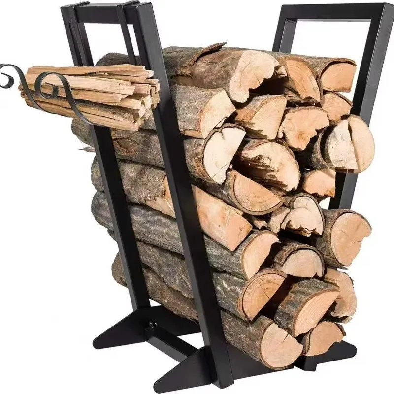 Modern Wrought Iron Wood Storage Rack Firewood Stacking Rack Indoor Fireplace Tools Powder Coated Factory Direct Supply