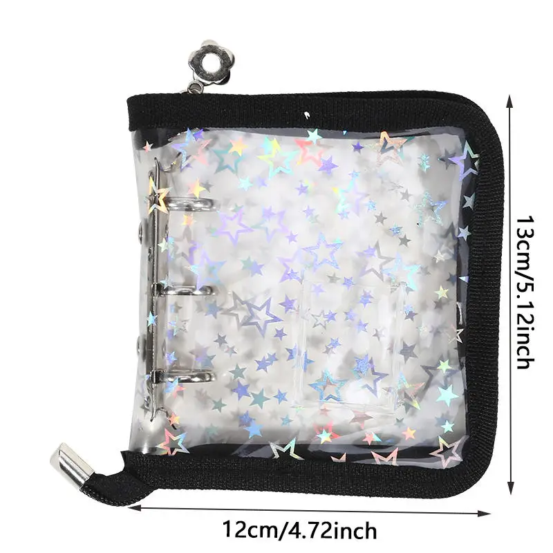 Mini 3-hole PVC Loose Leaf Notebook With Zipper and Edging Hand Account Book Photo Album Guka idol Small Card Star Storage Book