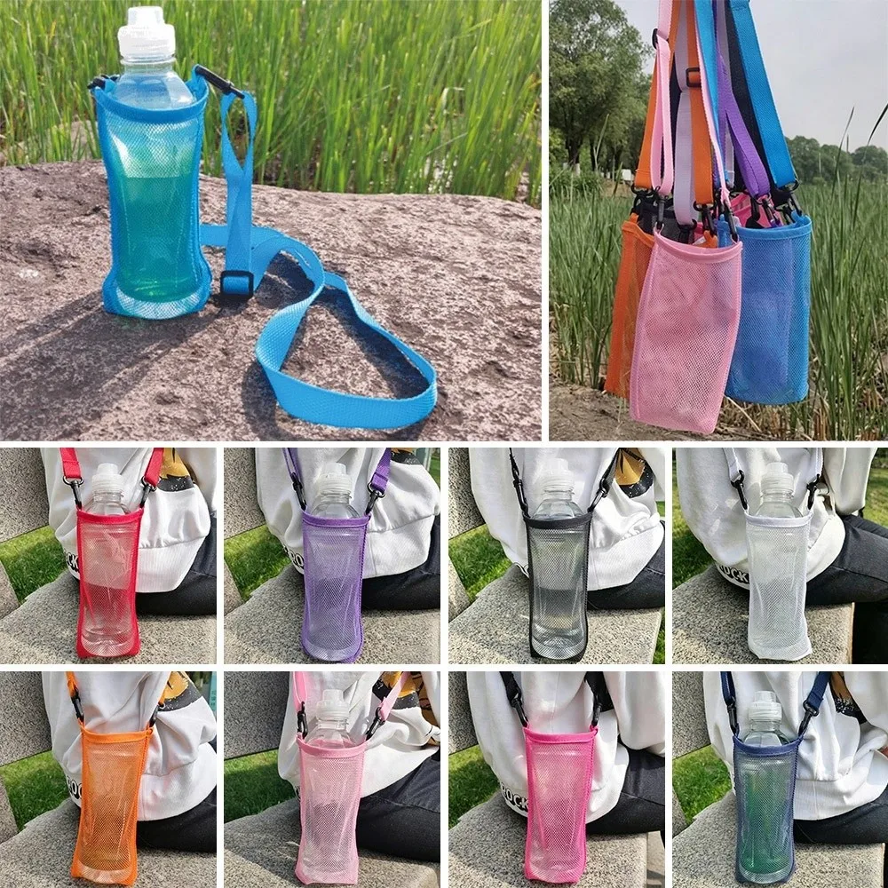 New Useful Single Shoulder Water Cup Bag Unisex Portable Sport Water Bottle Cover With Strap Cup Sleeve Mesh Cup Pouch