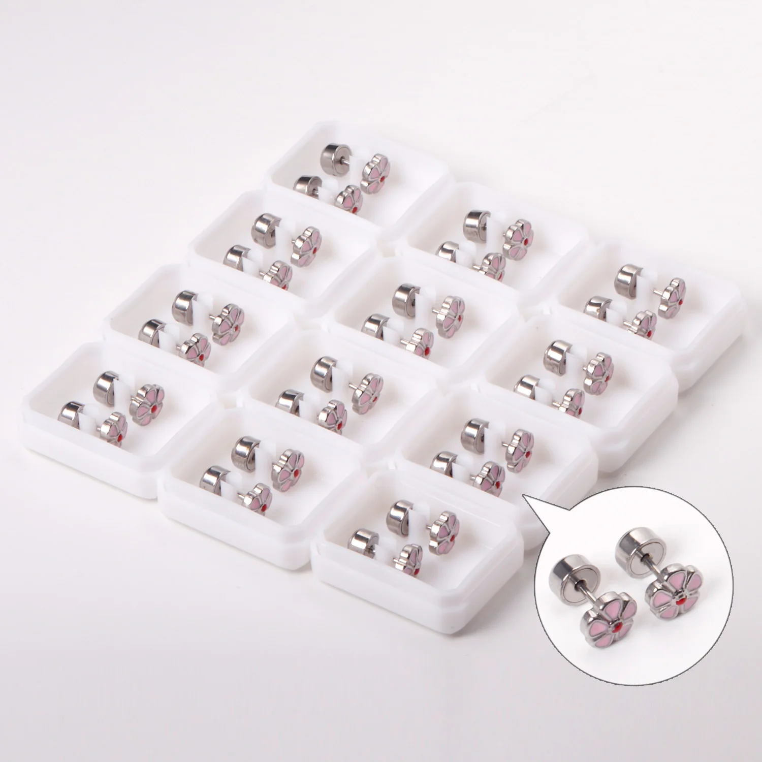 LUXUSTEEL Cute Heart Star Stud Earrings For Women Flower silvery Stainless Steel Crystal Female Earrings Metal Luxury Jewelry