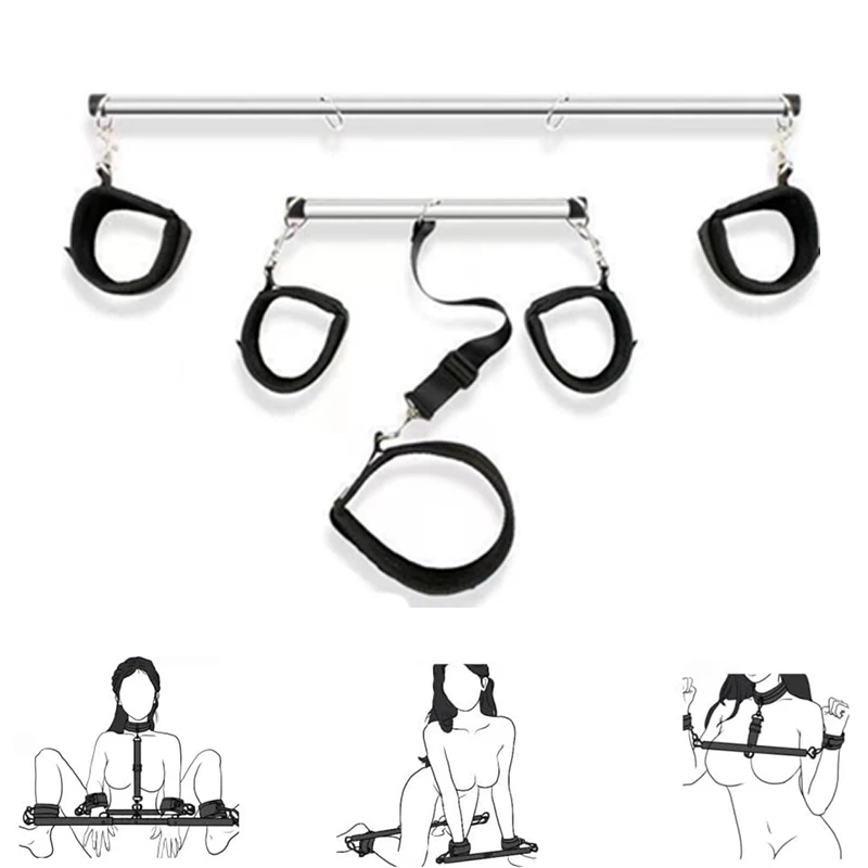 Sex Spreader Bar Adult Handcuff BDSM Leg Restraint Collar Neck Leash Couple SM Slave Erotic Games Steel Bar Spreader Sex Toy Kit
