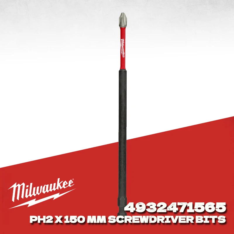 Milwaukee 4932471565 SHOCKWAVE Impact Duty PH2 X 150mm Screwdriver Bit, Shock Zone Anti-Breakage 1/4 Hex Shank for Impact Driver