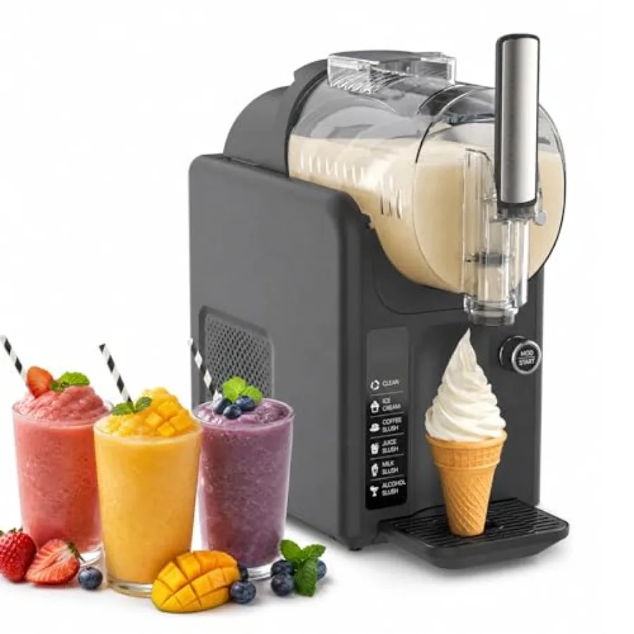 Home soft serve ice cream and slushie machine, stainless steel, white, 2-in-1 function with 6 pre-set modes, no ice needed for