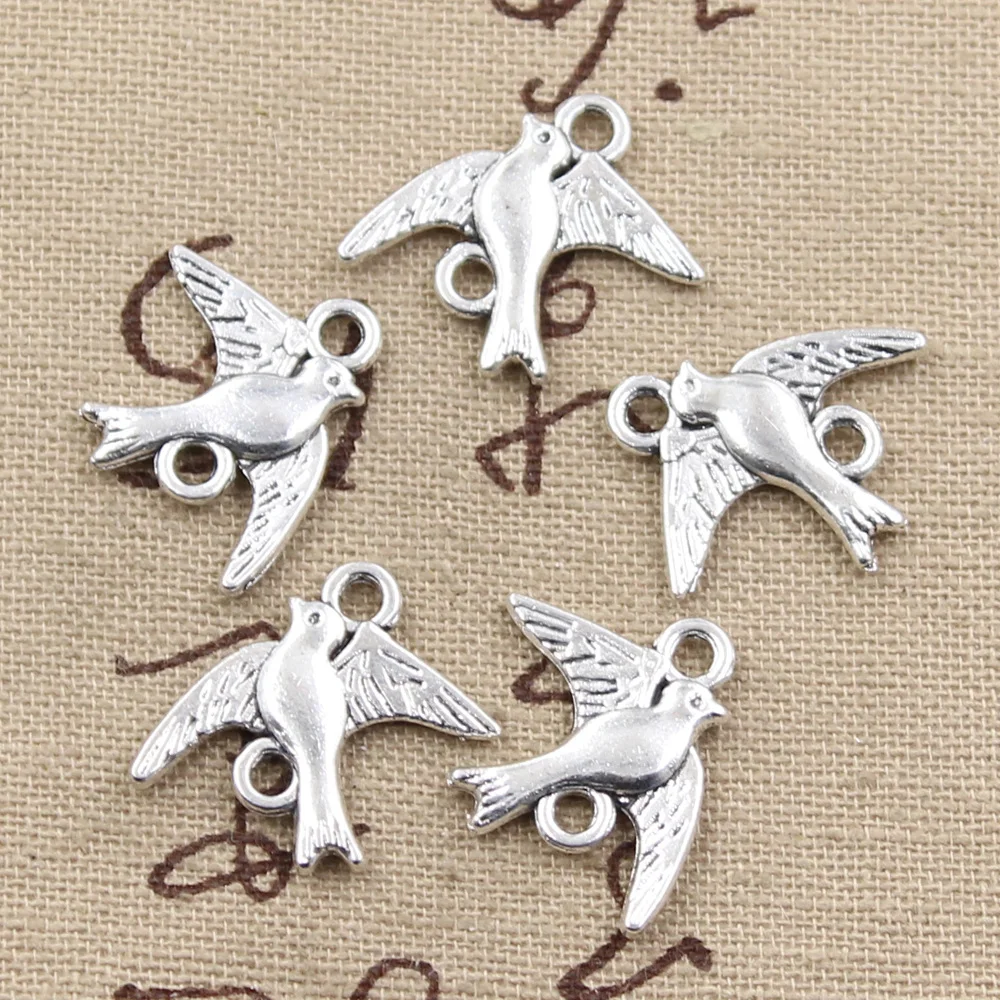 20pcs Charms Swallow Connector Bird Link 21x17mm Antique Bronze Silver Color Pendants DIY Crafts Making Findings Tibetan Jewelry