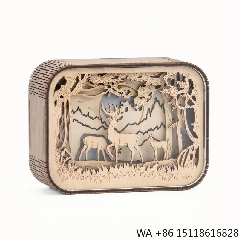Wholesale Creative Wooden Carving Light Eco-friendly Laser Cutting Animals Wood Carved Lights for Home Decor Gifts