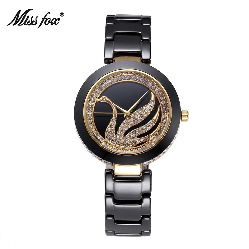 Official brand of free shippingFashionable High-End Ceramic Watch Diamond Swan Ultra-Thin Korean Casual WaterproofExquisite wome