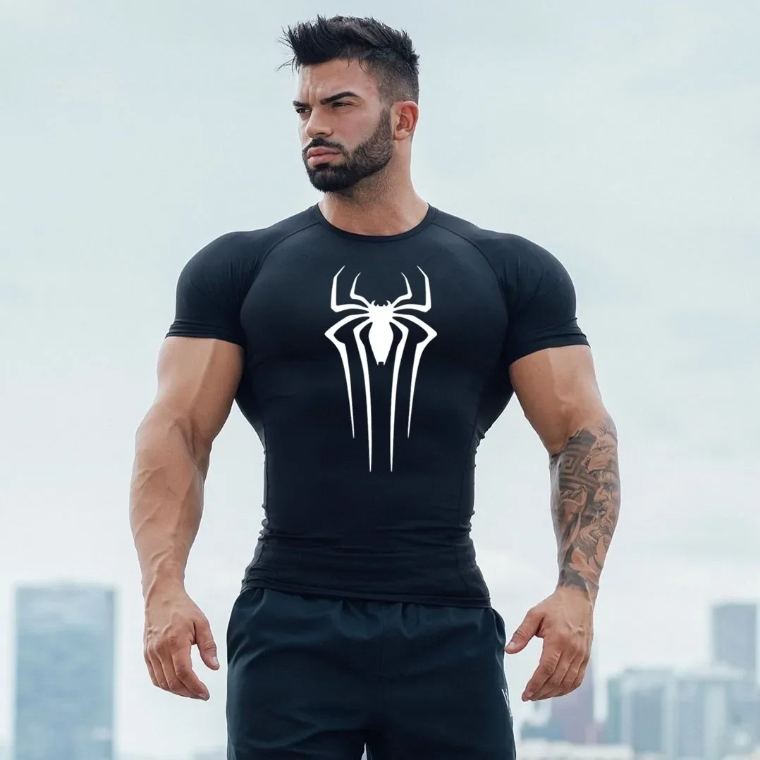 Men's Compression Shirt Fitness Workout Anime Super Spider Print Sport Tight Gym TShirts Athletic Quick Dry Tops Tee Summer Male