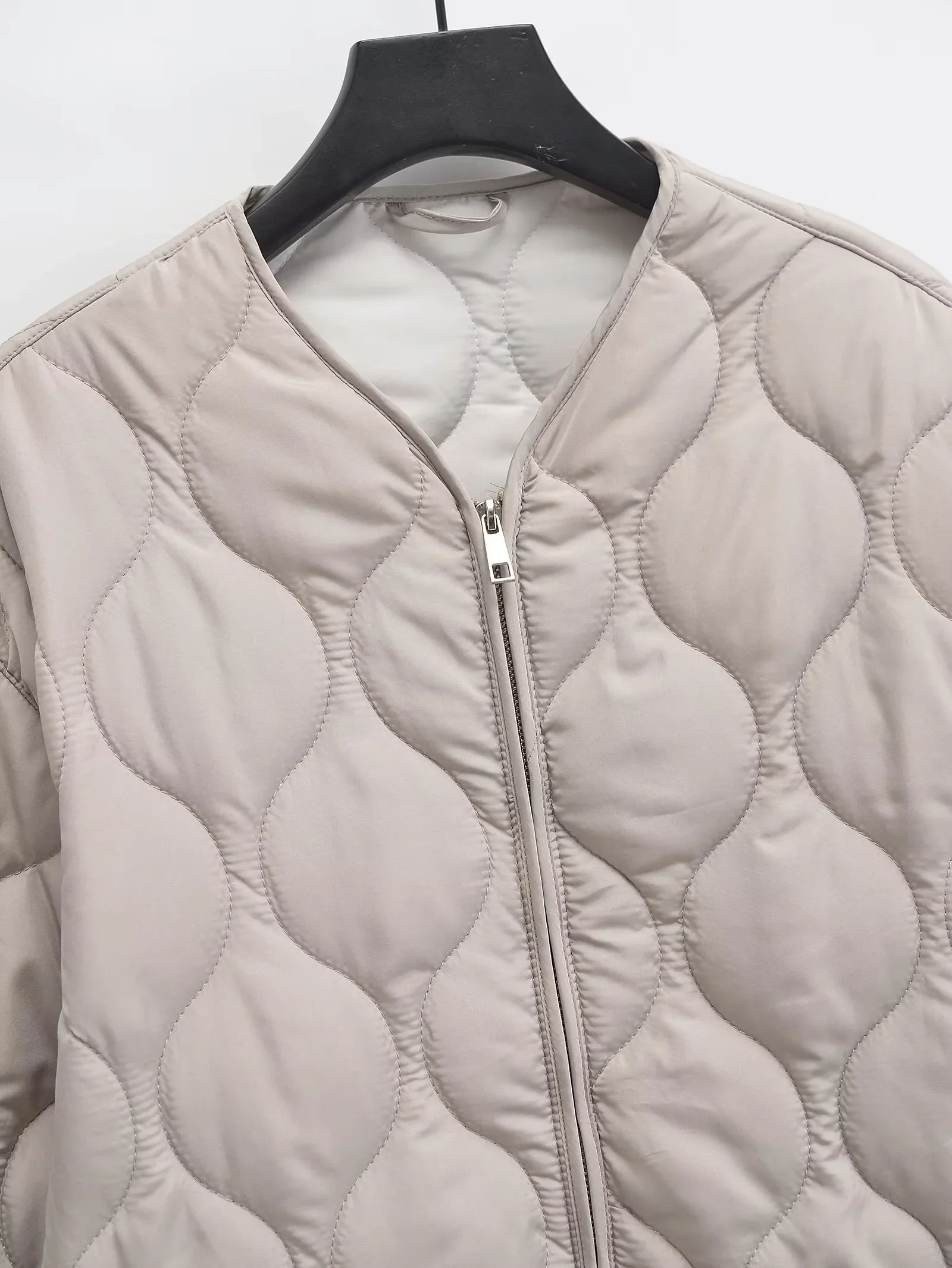 KAOPU ZA Women\'s fashion Autumn-winter quilted pocket cotton-padded coat jacket Women vintage O neck long sleeve zipper jackets