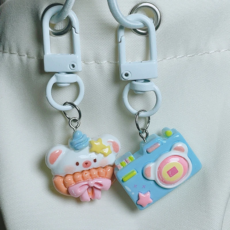 Chaveiro de Donut de Leite dos desenhos animados Chaveiro Urso Doce Bonito Chaveiro para Meninas, Saco Pingente Acessórios, Decoração Mochila, Adorável