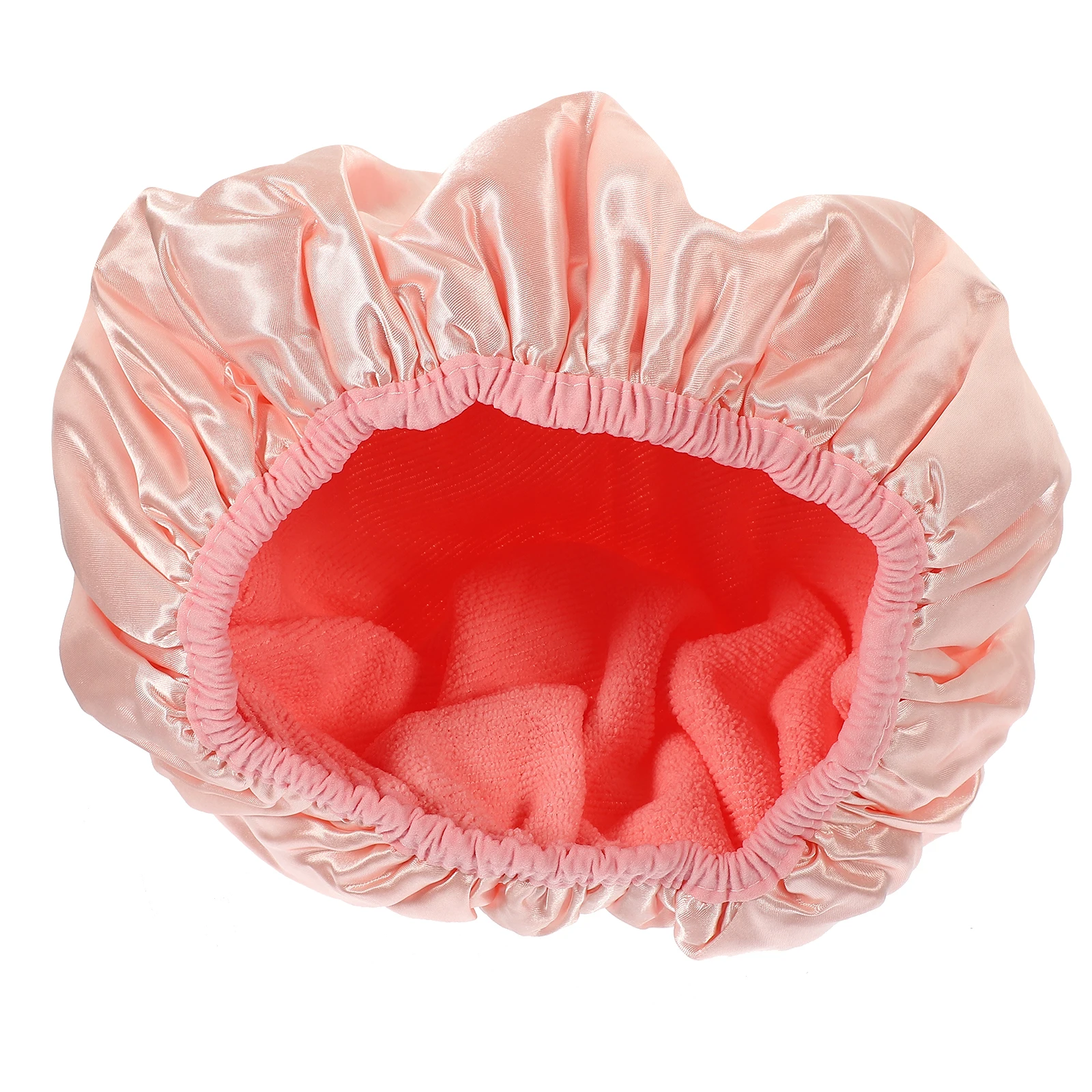 

Bathroom Waterproof Dry Hair Cap Shower Caps Large for Women Pink Satin Double Layer Women's