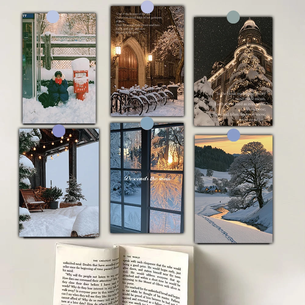 15PCS Snow In The Mountains Card Sticker Decoration Luggage Streetwear Supplies Photo Harajuku Supplies Aesthetic Wall Cards