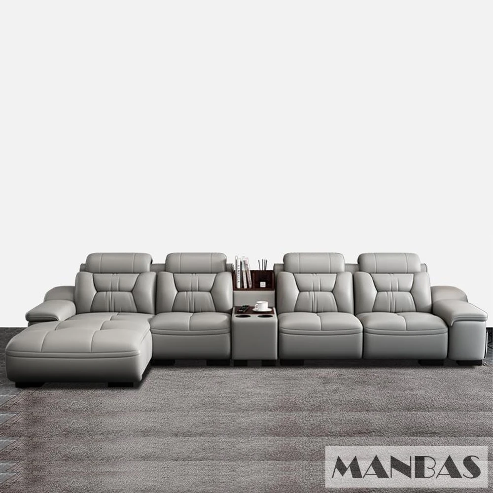 MINGDIBAO Italian Genuine Leather Sectional Sofa with USB Charge, Bluetooth Speaker and Projector - Perfect for Your Living Room