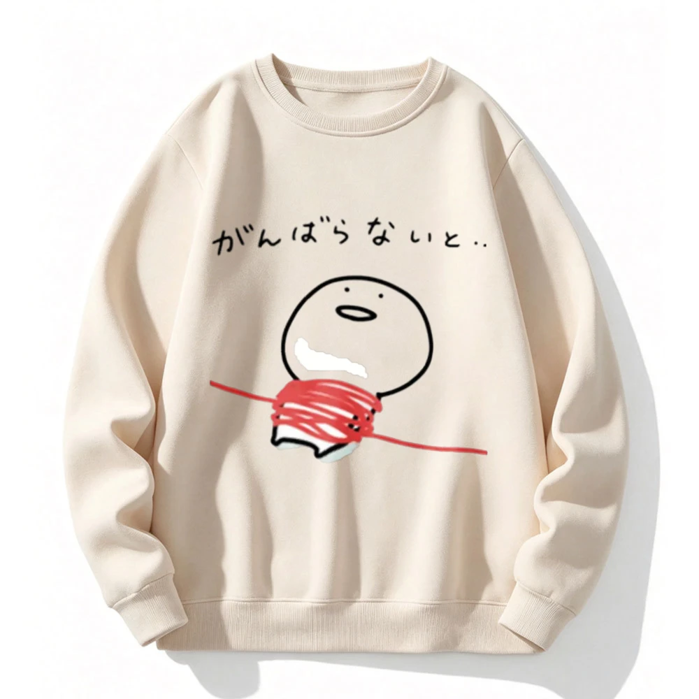 Simple Hand Drawn Character Japanese Quote Pattern Round Neck Pullover Hoodie Casual Fun Graffiti Harajuku Street Style Top