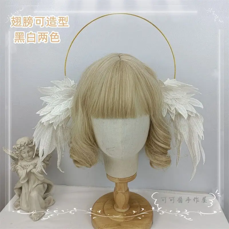 

Virgin Halo Lolita Angel Demon Berrying Wings Retro Pope Crown Headband Halloween Cosplay Headwear Hair Accessories