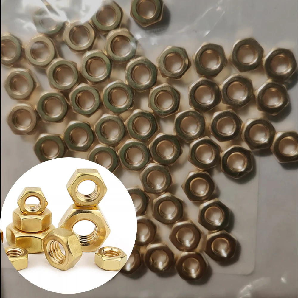 Metric Threaded Hex Nut M1.4 M1.6 M2 M2.5 M3 M4 M5 M6 M8 M10 M12 M14 M16 M20 M22 M24 DIN934 Brass Hexagonal Nuts
