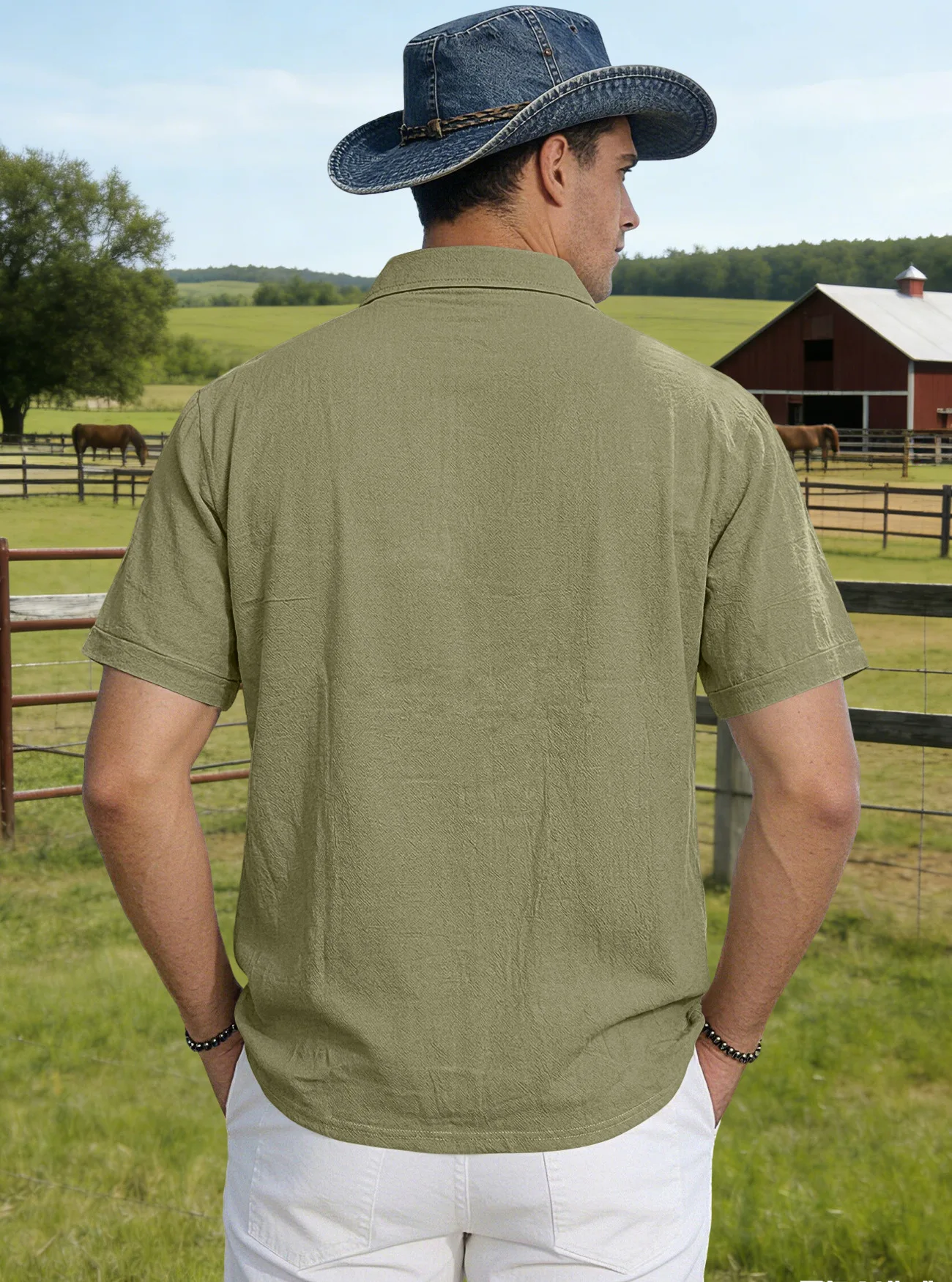 New men's summer solid-color collarless Polo shirt high-end business linen T-shirt collarless casual men's short-sleeved shirt