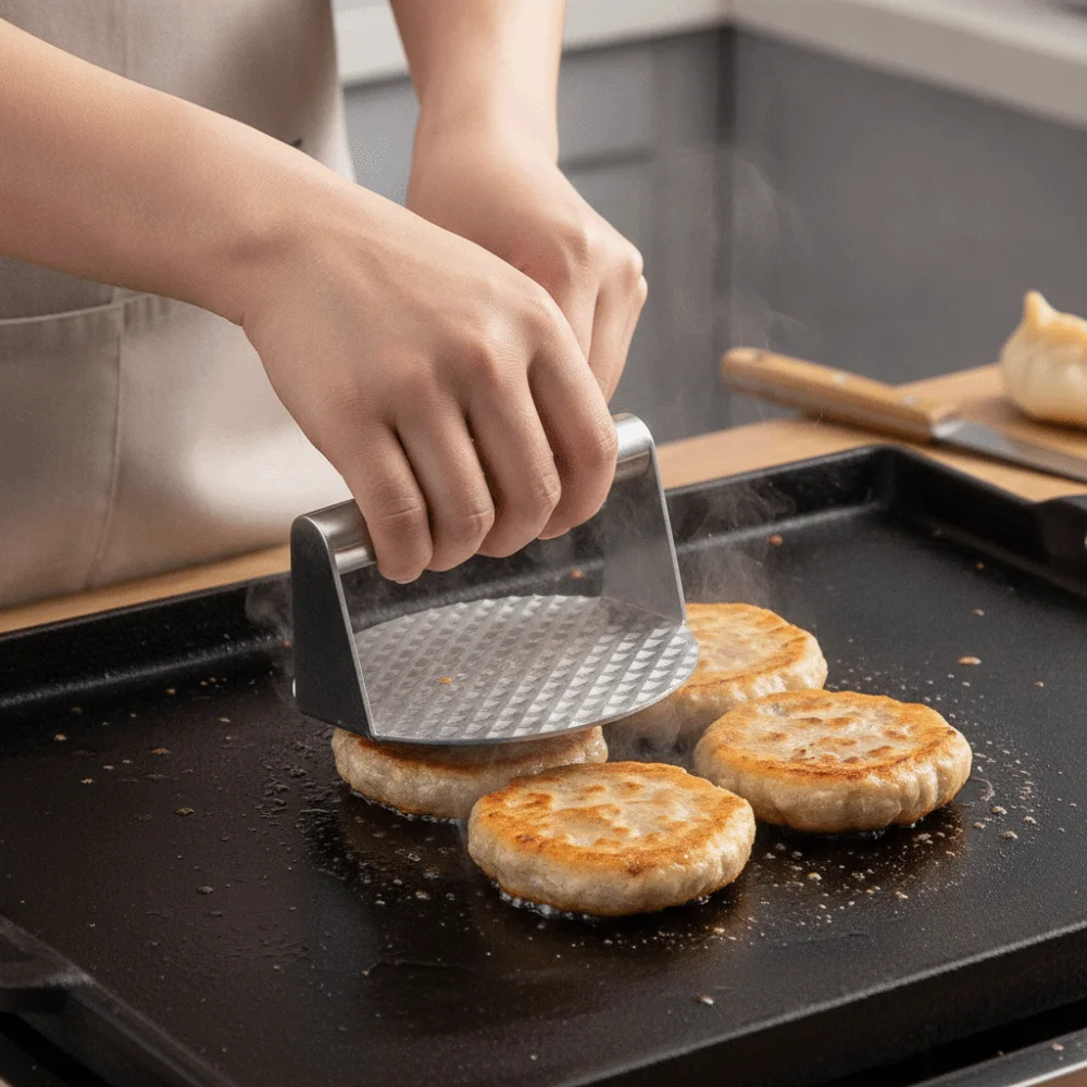 Manual Hamburger Patty Maker Anti-rust Stainless Steel Barbecue Press Plate Comfort Grip Integrated Grill Press Cooking