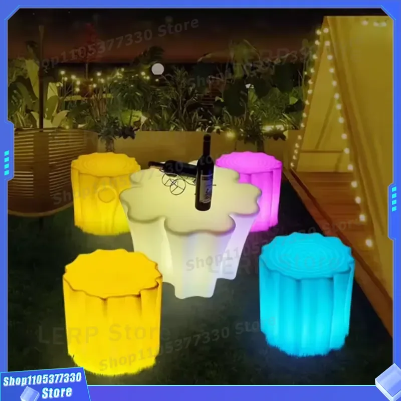 Solar LED Garden Chair 16 Color Changing Light Up Stump Stool Outdoor Furniture Luminous Seat for Patio Lawn Decoration