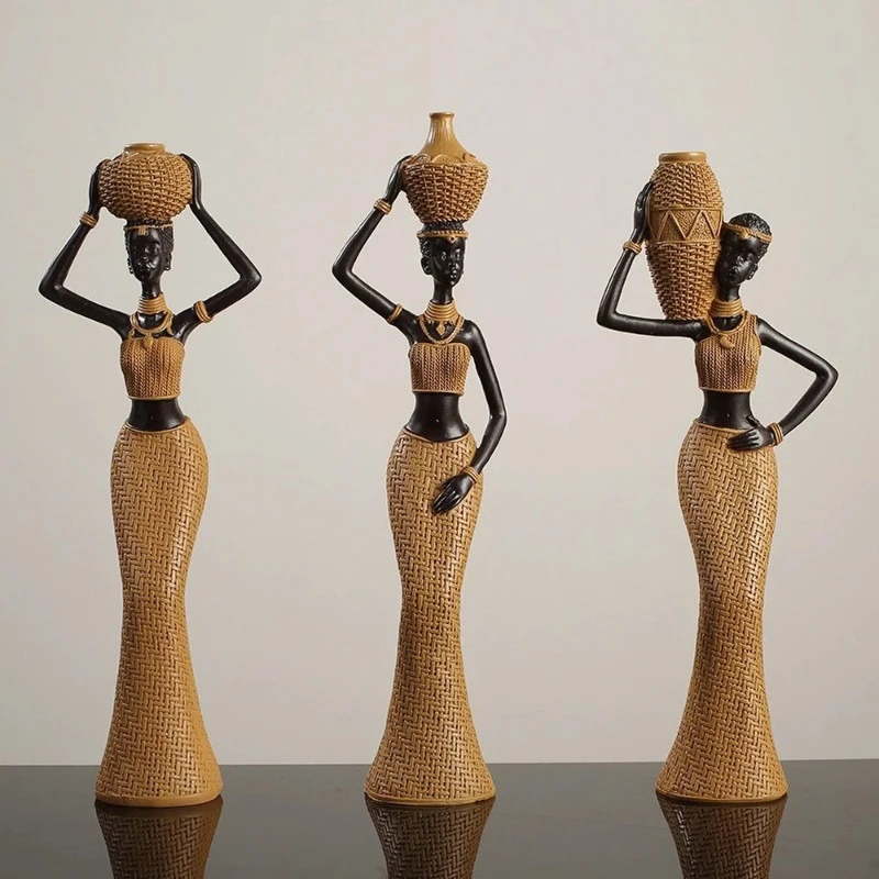 African Tribal Woman Sculpture - Hand Carved Resin Ancestor Statue, Ethno Chic Bookshelf Decor for Cultural Heritage Display