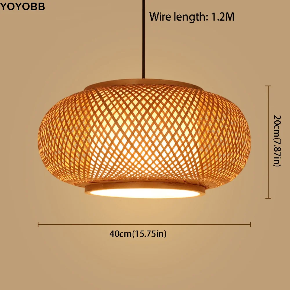 Japanese Style Hand Knitted Bamboo Pendant Lamp Woven Braided Rattan Pendant Lamp Wooden Rustic Hanging Lamp Bedroom