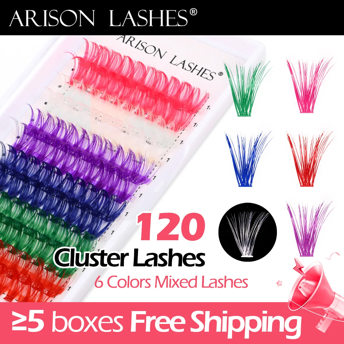 ARISON 120 Cluster Colorful Individual Lashes 6 Mixed Color Eyelash Extension Cluster False Eyelash For Festival Party Makeup