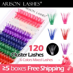 ARISON 120 Cluster Colorful Individual Lashes 6 Mixed Color Eyelash Extension Cluster False Eyelash For Festival Party Makeup