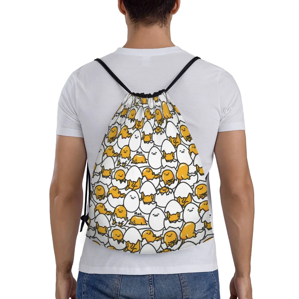 مخصص أنيمي Gudetama الكرتون الرباط حقيبة الرجال النساء المحمولة رياضة الرياضة Sackpack التسوق تخزين الظهر