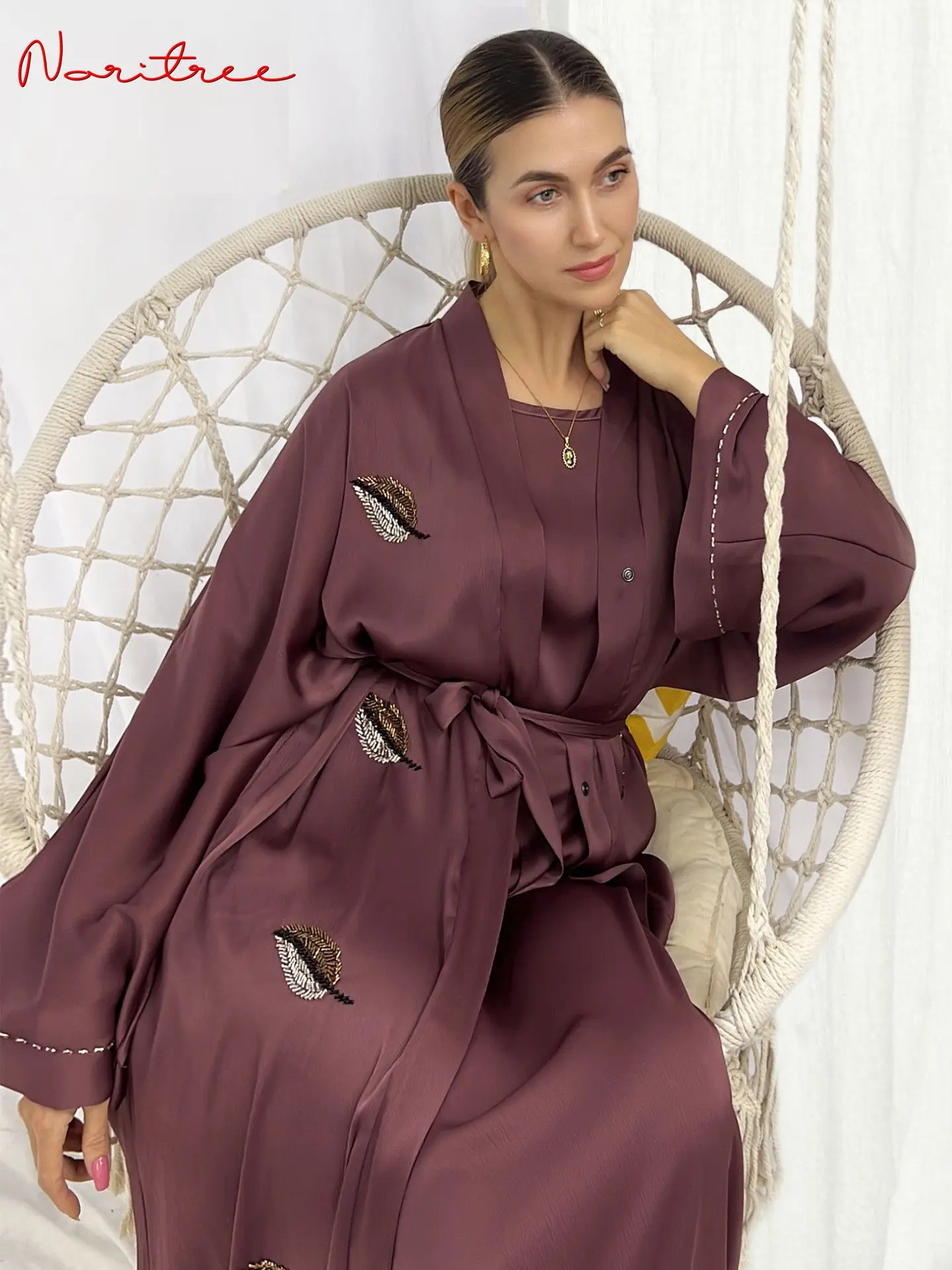 Silky Rmandan Eid Robe Dresses Fashion Embroidery Muslim Dresses female full length islamic Soft Beading muslim abaya wy1416