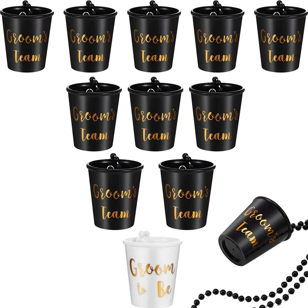 12pcs Team Bride Shot Glass Necklace Bride To Be Shot Cup Wedding Bridal Shower Bachelorette Hen Party Decor Drinking Game Favor